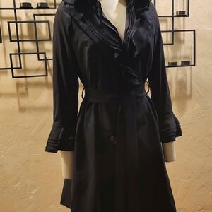 Lapis Black Ruffled Collar Trench Coat